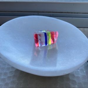 Vintage mod boho 60s 70s asymmetric candy stripe lucite jelly ring sz 7